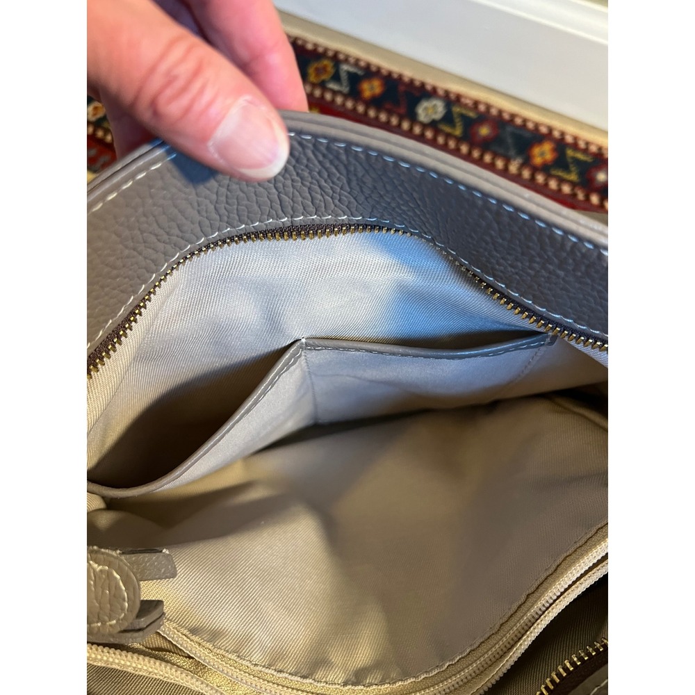 Valentina Grey Pebbled Genuine Leather Shoulder Bag Made in Italy Hobo Purse - Picture 8 of 12